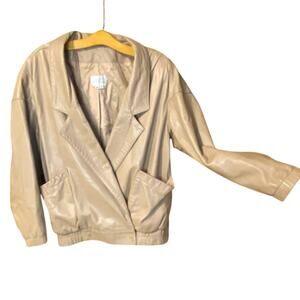 Vintage Vakko Tan Leather Jacket shoulder pads supple bold medium USA made 1980s